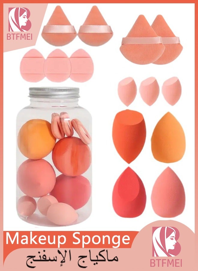 BTFMEI 14PCS Makeup Sponge Set, Beauty Blender Sponge - Soft Multi-colored Sponge, Wet and Dry for Liquid, Cream, And Powder Makeup with Storage Bottle (Brown) - Image 1