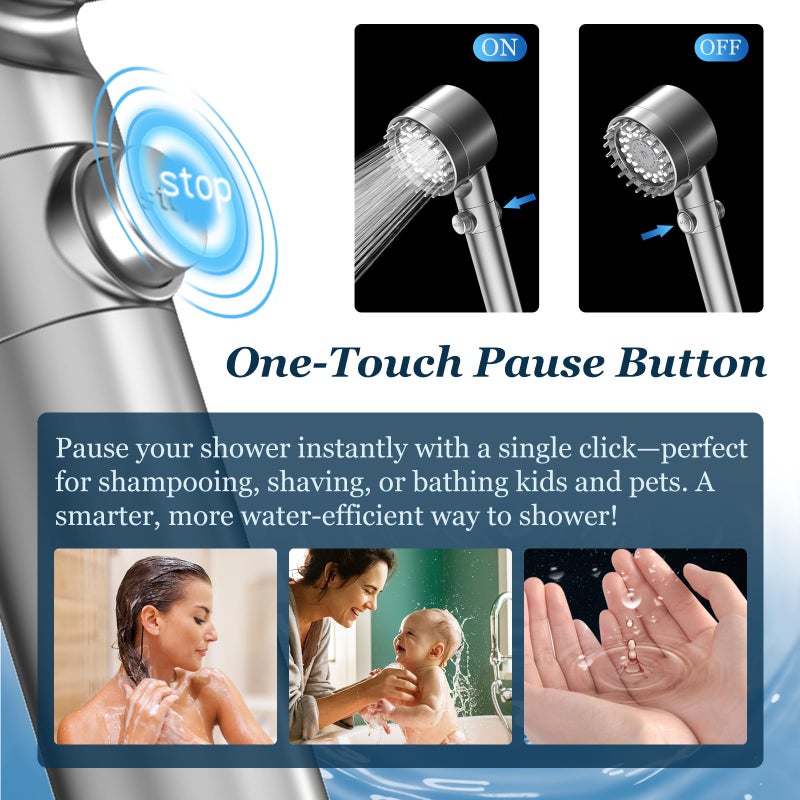 FEELSO Filtered Shower Head with Handheld, High Pressure 4 Spray Showerhead with Filters & Upgraded Anti-clog Nozzles for Hard Water -Remove Chlorine, Reduce Dry Itchy Skin -ON/OFF Switch for Pet Bath - Image 5