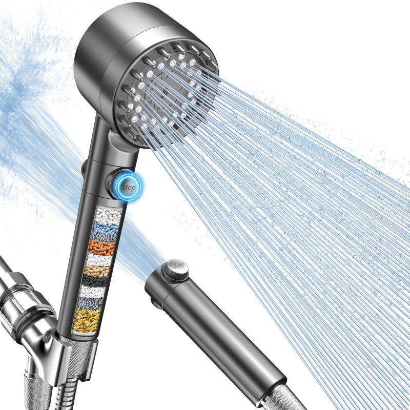 FEELSO Filtered Shower Head with Handheld, High Pressure 4 Spray Showerhead with Filters & Upgraded Anti-clog Nozzles for Hard Water -Remove Chlorine, Reduce Dry Itchy Skin -ON/OFF Switch for Pet Bath - Image 1