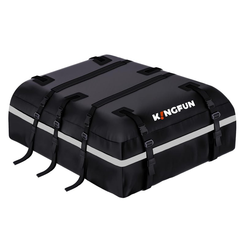Kingfun Car Rooftop Cargo Carrier â€“ Waterproof 20 Cubic Feet Car Roof Bag Fit All Vehicles with/Without Roof Racks, Includes Anti-Slip Mat, 8 Reinforced Straps & 6 Door Hooks, Luggage Locksï¼ˆBlackï¼‰ - Image 1