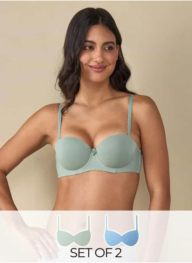 Splash FAV Set of 2 - Plain Balconette Bra with Bow Detail