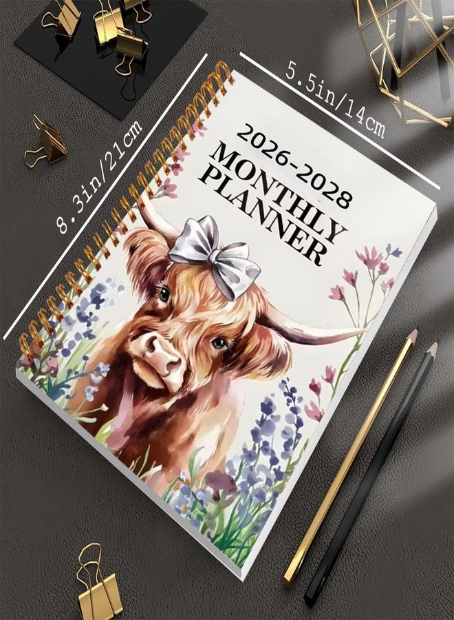Hamosky 2026-2028 Monthly Planner, Highland Cow Notebook, 3 Year Spiral Bound Planner with Highland Cow Design, 50 Pages, 21x14cm, Hardcover Appointment Notepad for Adults and Kids - Image 2