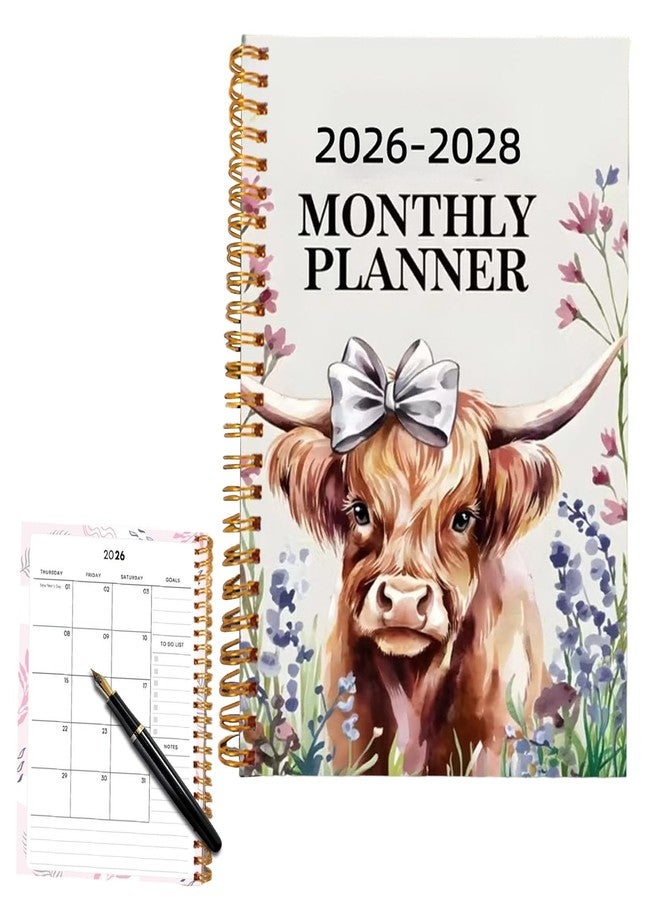 Hamosky 2026-2028 Monthly Planner, Highland Cow Notebook, 3 Year Spiral Bound Planner with Highland Cow Design, 50 Pages, 21x14cm, Hardcover Appointment Notepad for Adults and Kids - Image 1