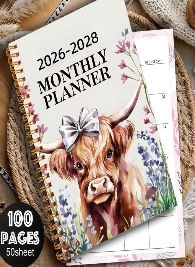 Hamosky 2026-2028 Monthly Planner, Highland Cow Notebook, 3 Year Spiral Bound Planner with Highland Cow Design, 50 Pages, 21x14cm, Hardcover Appointment Notepad for Adults and Kids - Image 3