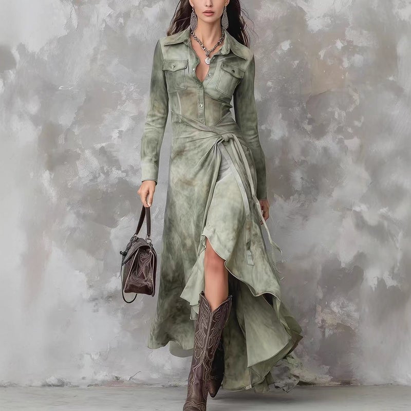 Retro Long Sleeve Printed Maxi Dress Vacation Floral Boho Dress - Image 1