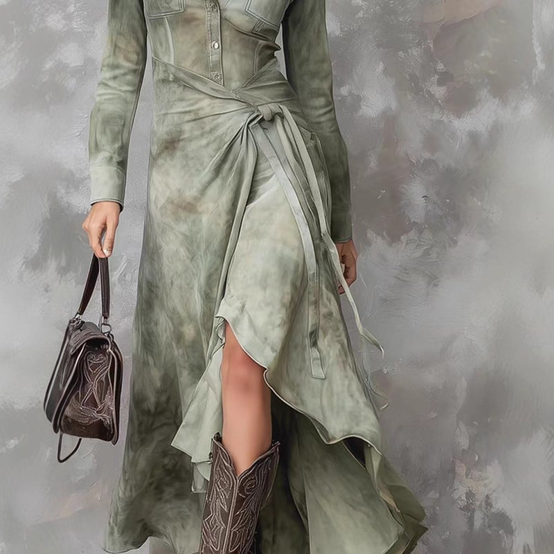 Retro Long Sleeve Printed Maxi Dress Vacation Floral Boho Dress - Image 3