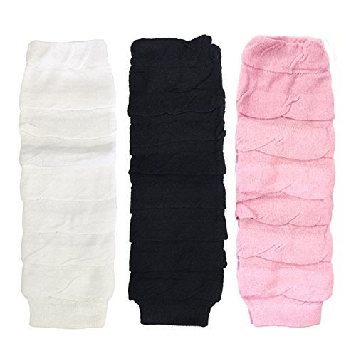 Bowbear Little Girls 3 Pair Layered Ruffles Leg Warmers, White, Black, Pink - Image 1