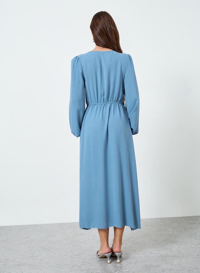 Take Two Women Knot Front Midi Dress with Balloon Sleeves - Image 5