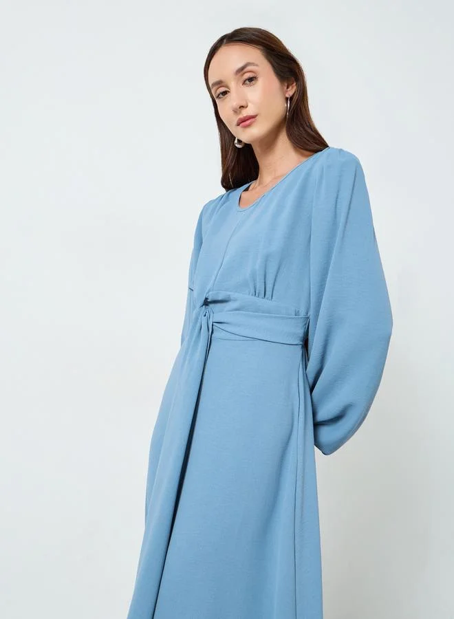 تايك تو فستان ميدي بأكمام بالون وتفاصيل عقدة أمامية