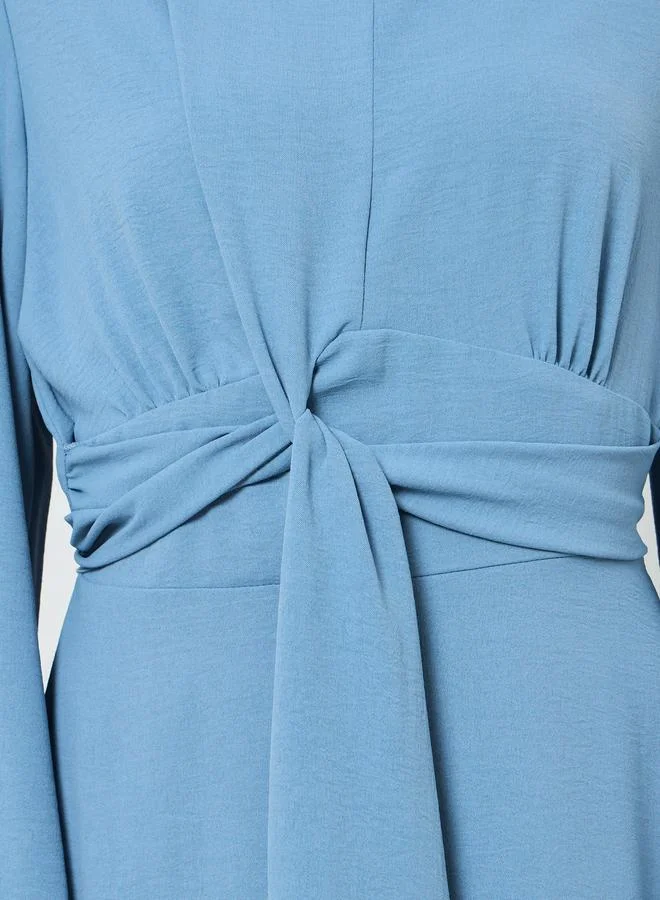 Take Two Women Knot Front Midi Dress with Balloon Sleeves