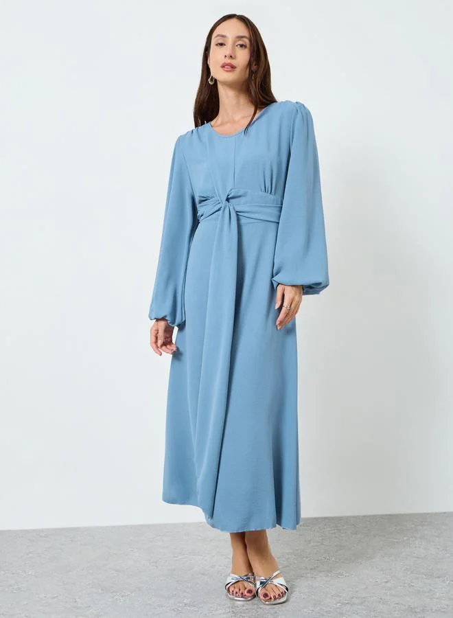 تايك تو فستان ميدي بأكمام بالون وتفاصيل عقدة أمامية