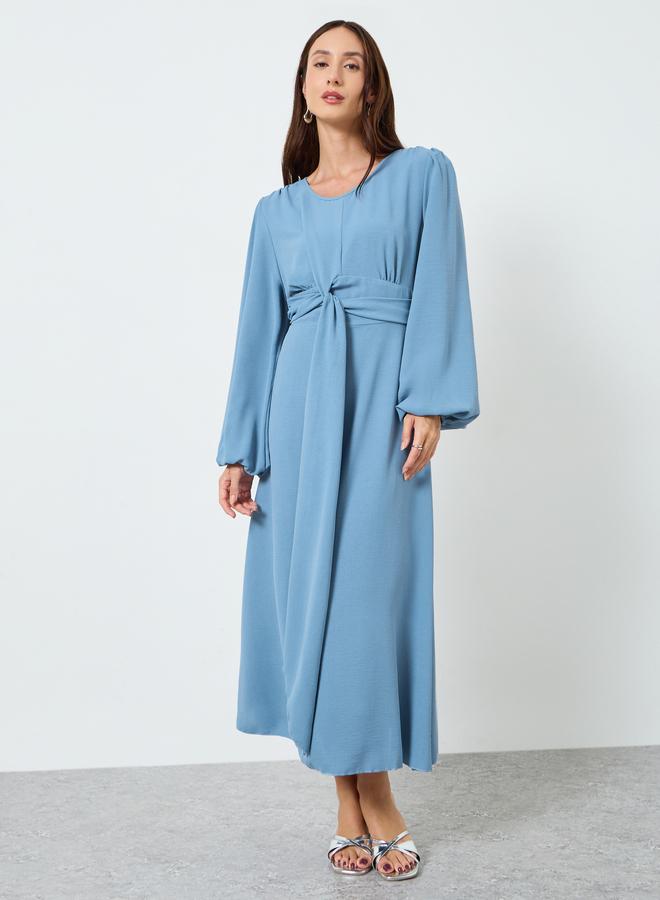 Take Two Women Knot Front Midi Dress with Balloon Sleeves - Image 1