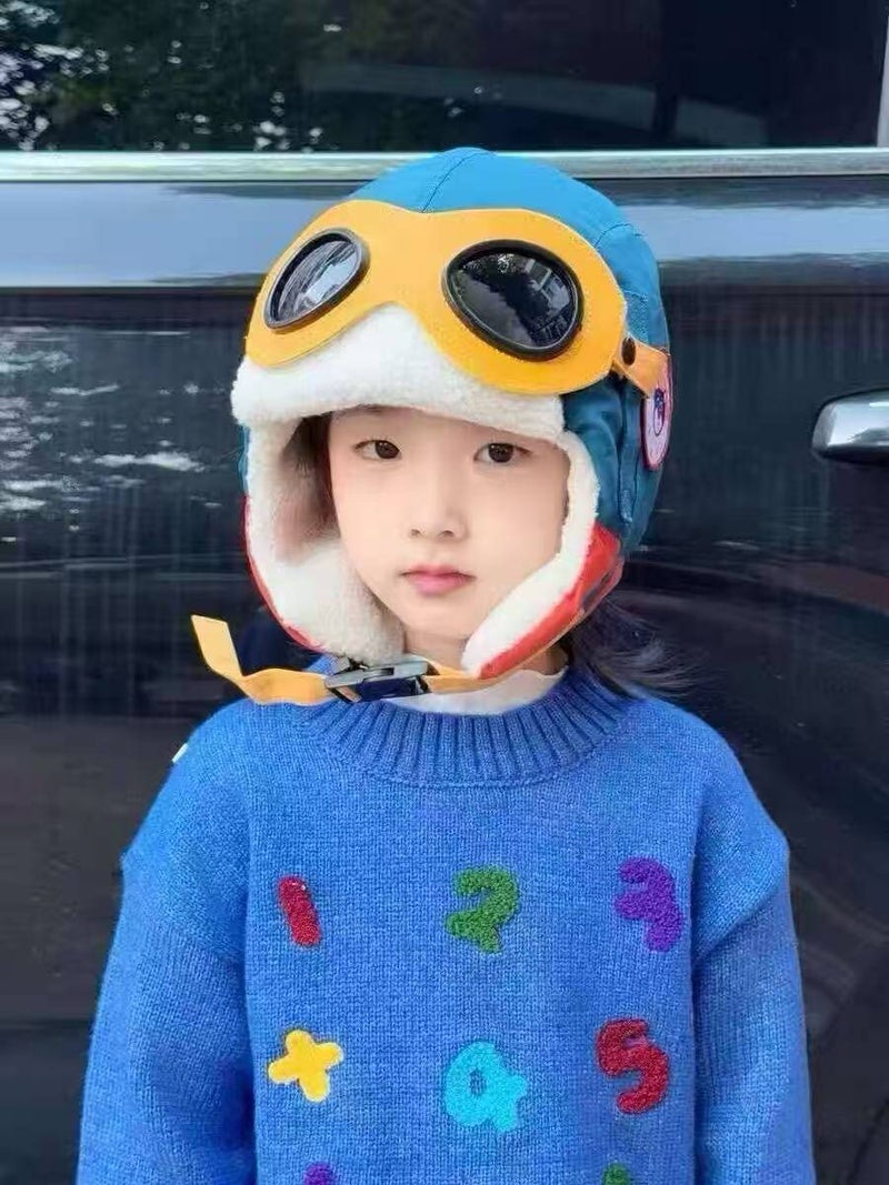 عام قبعة طيار أنيقة للأطفال، قبعة للأطفال متوسطة إلى كبيرة الحجم، مقاومة للرياح، لفصلي الخريف والشتاء مع بطانة من الصوف، دافئة ومحمية من البرد، بتصميم أذني - Image 2