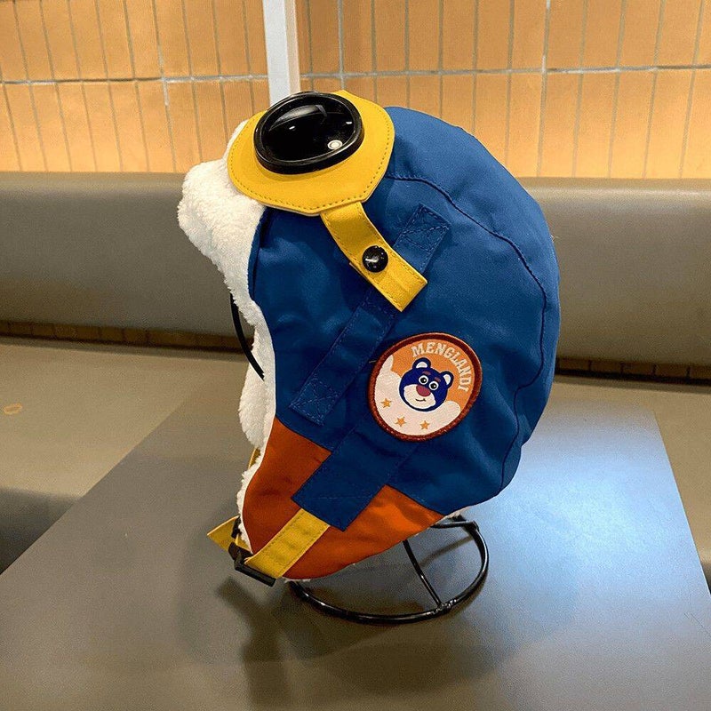 عام قبعة طيار أنيقة للأطفال، قبعة للأطفال متوسطة إلى كبيرة الحجم، مقاومة للرياح، لفصلي الخريف والشتاء مع بطانة من الصوف، دافئة ومحمية من البرد، بتصميم أذني - Image 1