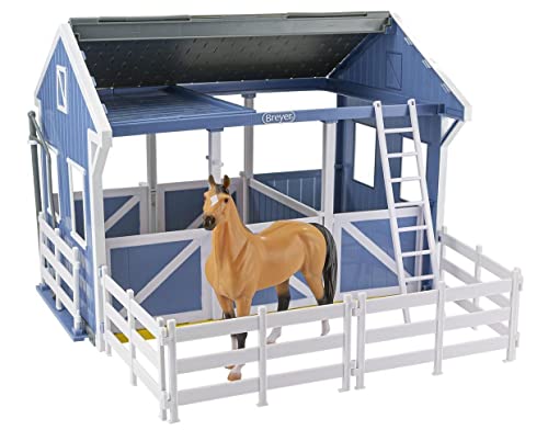 Breyer Horses Freedom Series Deluxe Country Stable  Wash Stall with Freedom Series Horse  6 Piece Barn Playset Toy  112 Scale Figurine  Model 61149  Blue - Image 1