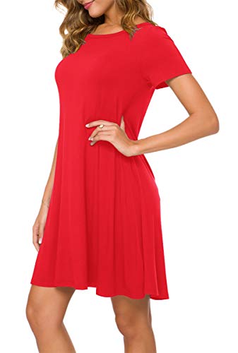 POPYOUNG 2025 Women's Summer Casual T-Shirt Dresses Crew Neck Beach Cover Up Sun Dress Medium, Red - Image 2