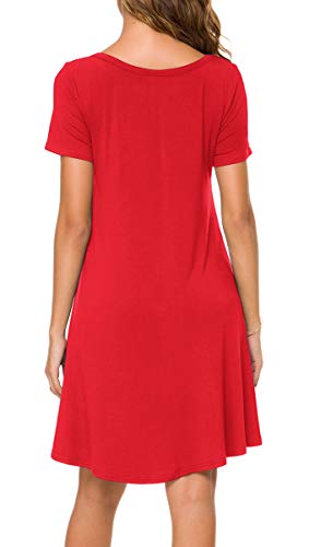 POPYOUNG 2025 Women's Summer Casual T-Shirt Dresses Crew Neck Beach Cover Up Sun Dress Medium, Red - Image 3