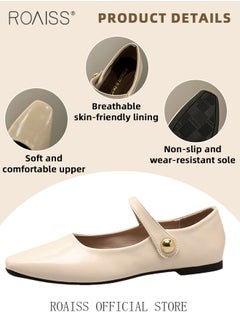 roaiss Retro Style Square Toe Mary Jane Shoes for Women Comfortable Soft Sole Solid Formal Evening Shoes Ladies Slip On Closed Toe Leather Flat Shoes with Buckle Straps Athlesiure Shoes  - Image 5