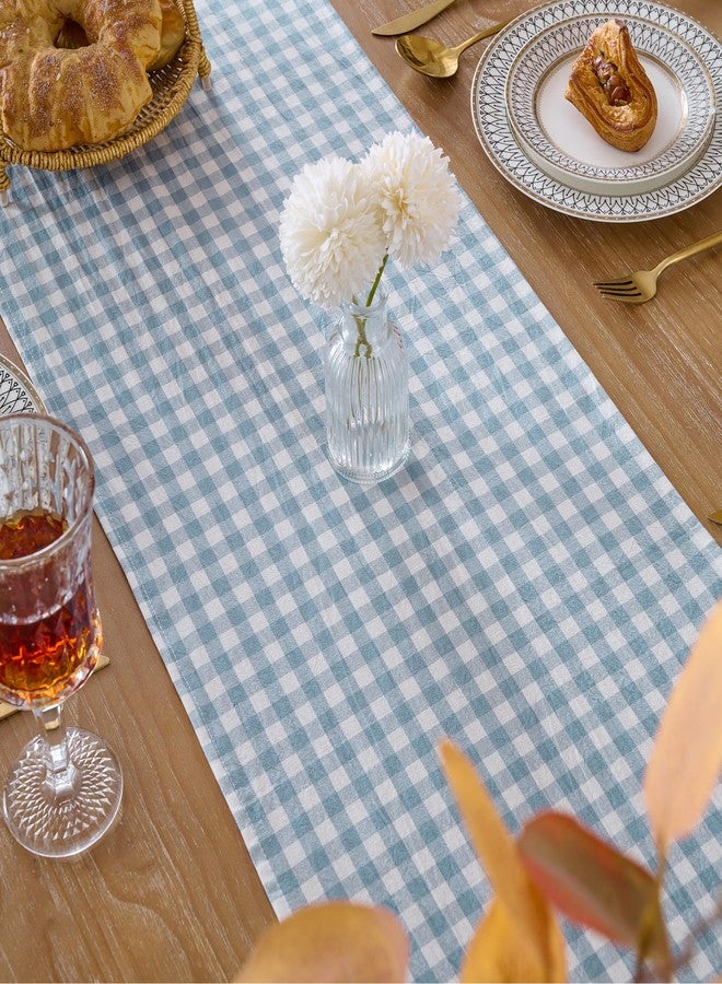 Cobedzy 13" x 72" Plaid Gingham Ruffle Table Runner, Dusty Blue Cotton Checkered Table Runner for Farmhouse, Party, Kitchen Decor - Image 5