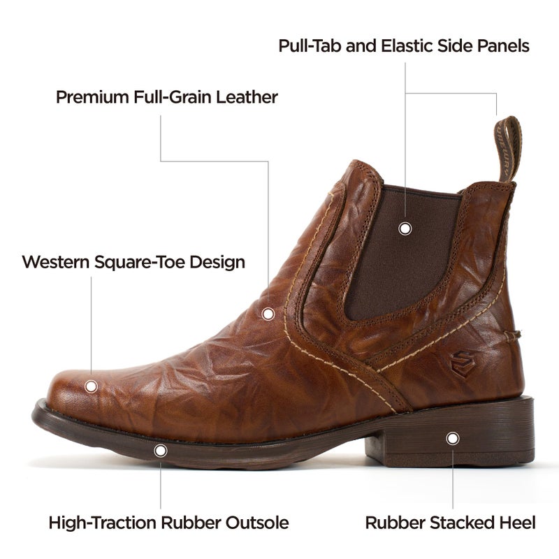 SUREWAY Mens Western Chelsea Cowboy Boots for Men Square Toe,6 Inch Slip-On Work/Casual/Dress Boots Shoes for Men,Brown,Size 10.5 - Image 4