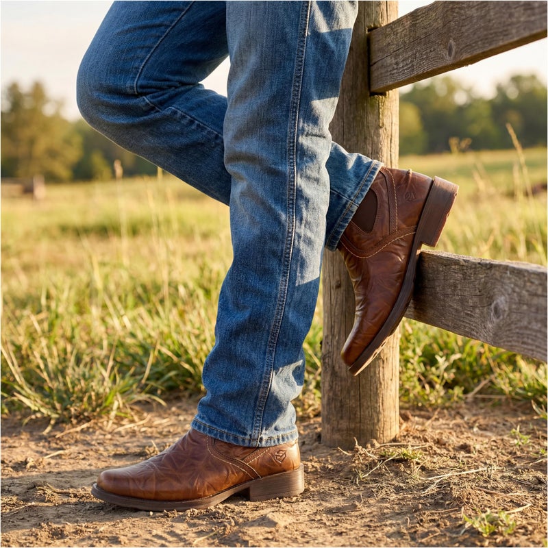SUREWAY Mens Western Chelsea Cowboy Boots for Men Square Toe,6 Inch Slip-On Work/Casual/Dress Boots Shoes for Men,Brown,Size 10.5 - Image 2
