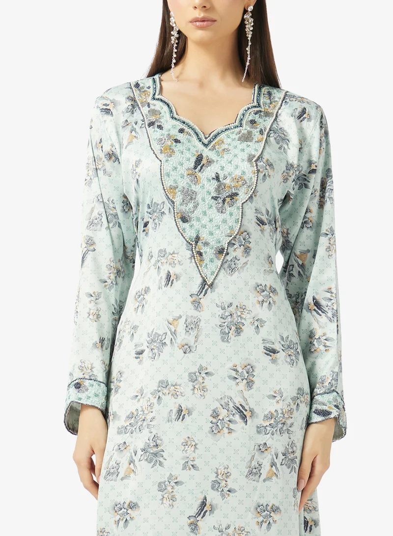 ARABIAN CLOSET Embellished Belted Jalabiya