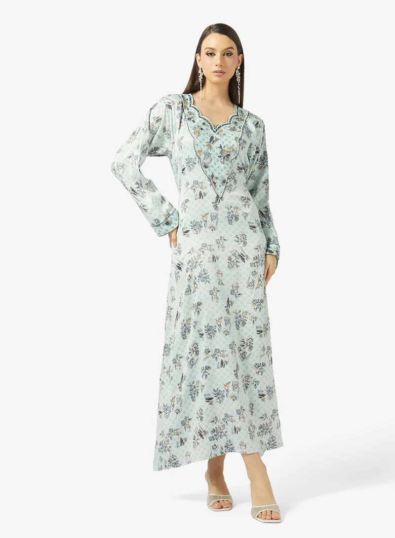 ARABIAN CLOSET Embellished Belted Jalabiya