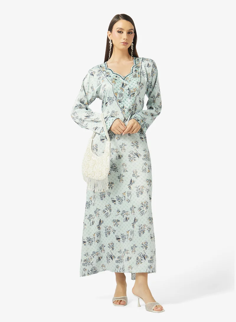 ARABIAN CLOSET Embellished Belted Jalabiya
