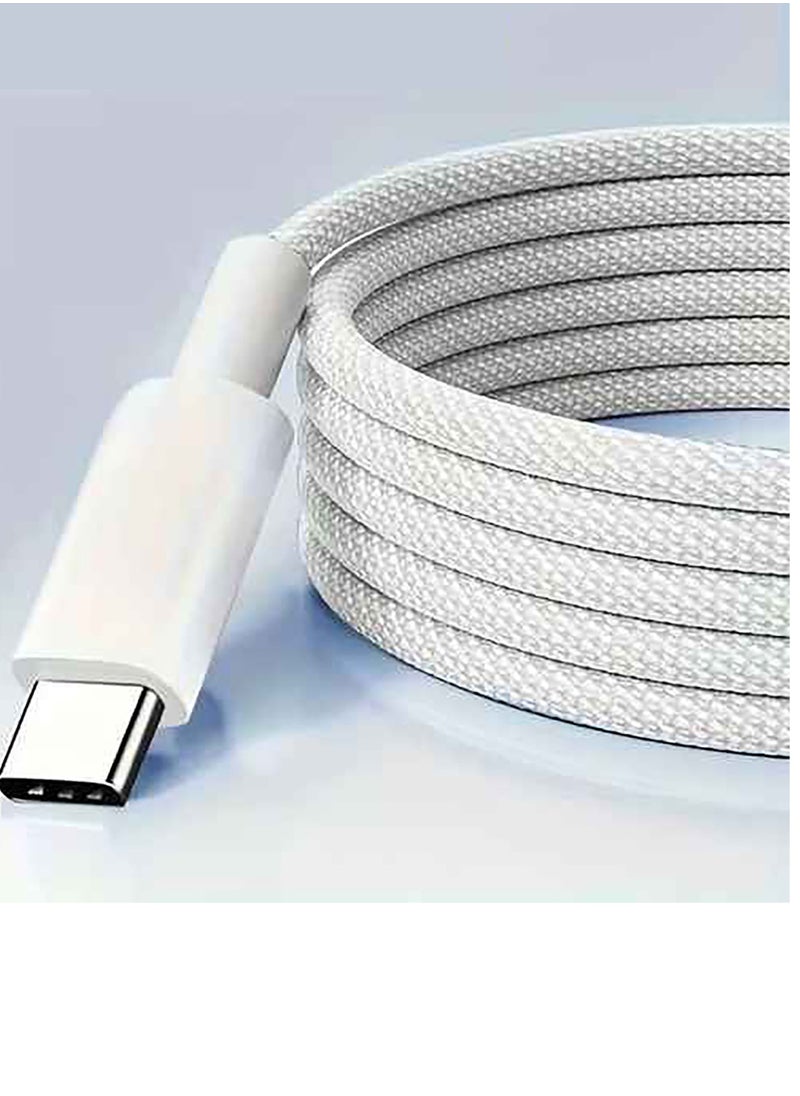 USB Type-C to Type-C Braided Charging Cable, 1 Meter, 5A 60 Watts, Fast Charging Cable, C to C, (White)  - Image 3