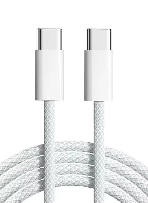 USB Type-C to Type-C Braided Charging Cable, 1 Meter, 5A 60 Watts, Fast Charging Cable, C to C, (White)