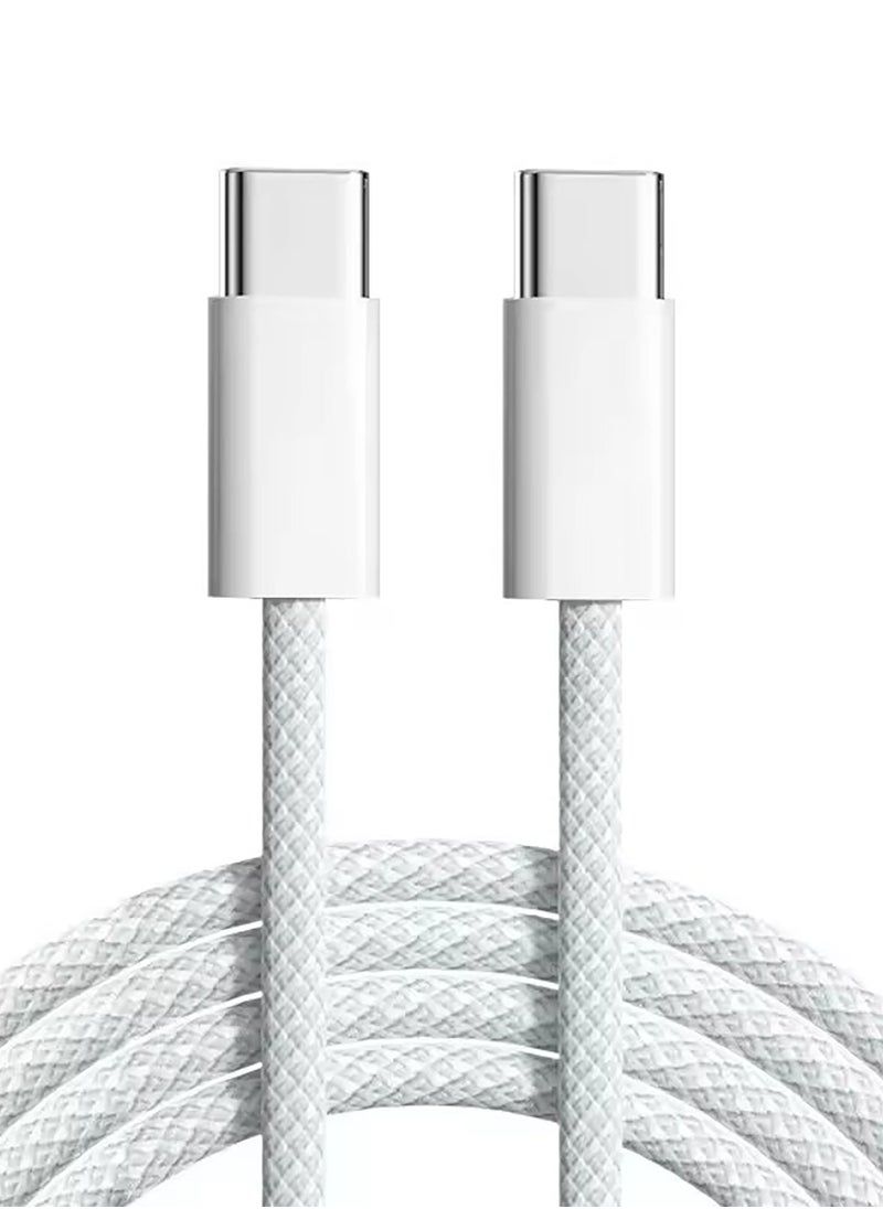 USB Type-C to Type-C Braided Charging Cable, 1 Meter, 5A 60 Watts, Fast Charging Cable, C to C, (White)  - Image 1