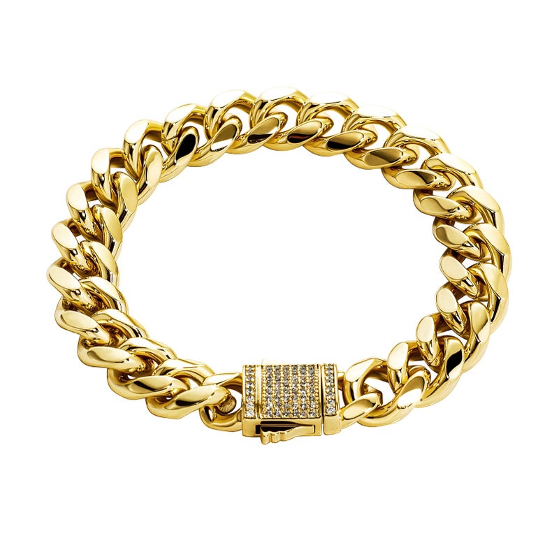 TOPGRILLZ Hip Hop14K Gold Plated Finished Miami Cuban Link Anklet Bracelet with Iced out Simulated Lab Diamond Clasp for Men Women (7" Gold) - Image 1