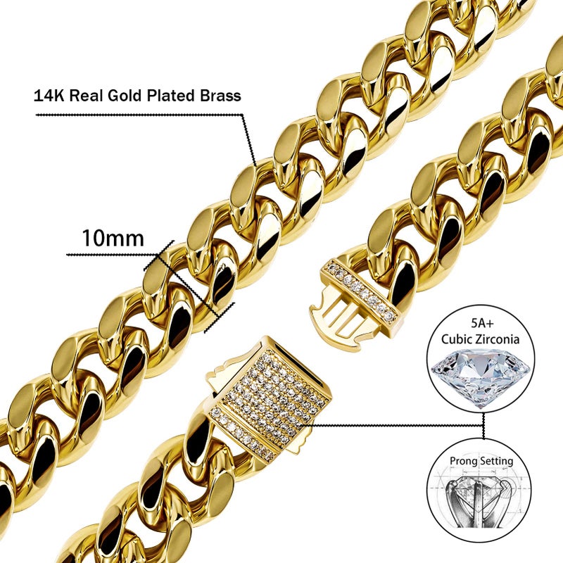 TOPGRILLZ Hip Hop14K Gold Plated Finished Miami Cuban Link Anklet Bracelet with Iced out Simulated Lab Diamond Clasp for Men Women (7" Gold) - Image 2