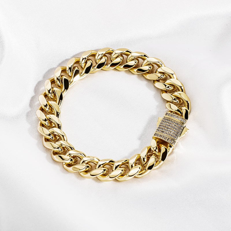 TOPGRILLZ Hip Hop14K Gold Plated Finished Miami Cuban Link Anklet Bracelet with Iced out Simulated Lab Diamond Clasp for Men Women (7" Gold) - Image 3