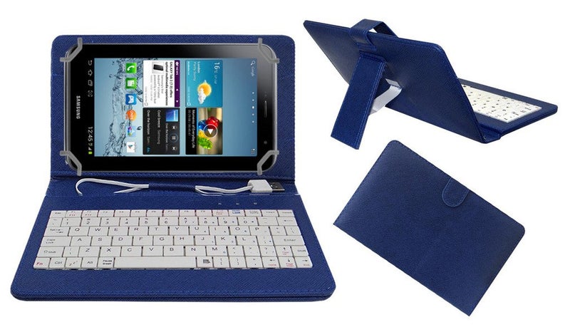 ACM USB Keyboard Case Compatible with Samsung Galaxy TAB 2 P3100 Tablet Cover Stand Study Gaming Direct Plug & Play - Blue - Image 1