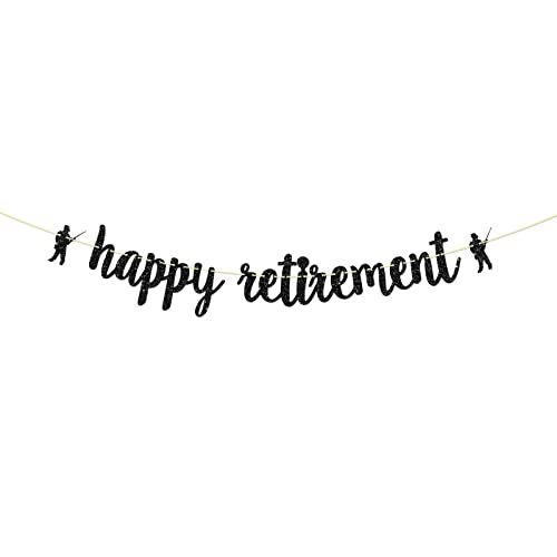 Festiko® Black Glitter Happy Retirement Banner, Fishing Banner, Fisherman Retirement Party Decorations - Image 1