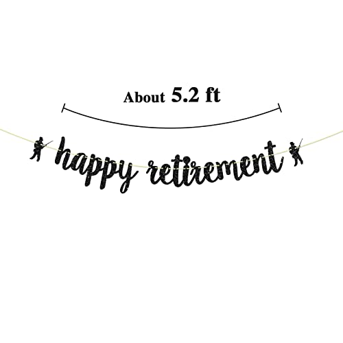 Festiko® Black Glitter Happy Retirement Banner, Fishing Banner, Fisherman Retirement Party Decorations - Image 2