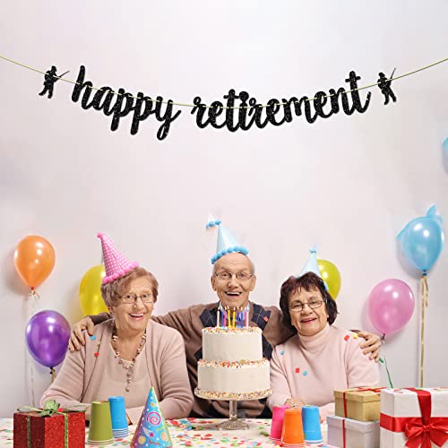 Festiko® Black Glitter Happy Retirement Banner, Fishing Banner, Fisherman Retirement Party Decorations - Image 5