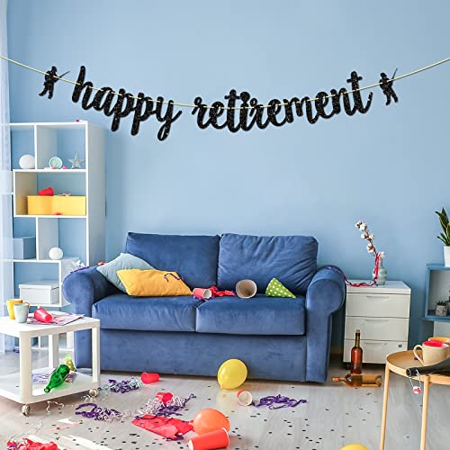 Festiko® Black Glitter Happy Retirement Banner, Fishing Banner, Fisherman Retirement Party Decorations - Image 4
