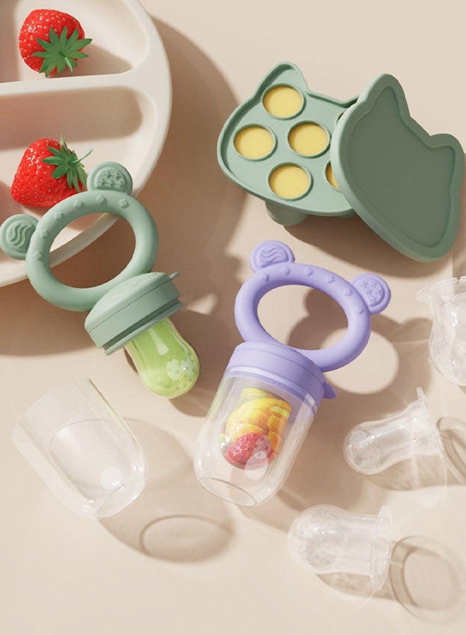 Silicone Freezer Tray Baby Fruit Feeder Food Teething Set Must-Have Pacifiers and Food Storage Containers for Babies 5 Months and Up - Image 5