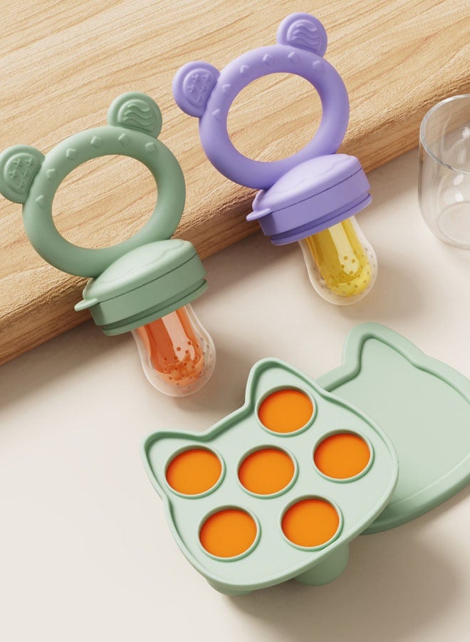 Silicone Freezer Tray Baby Fruit Feeder Food Teething Set Must-Have Pacifiers and Food Storage Containers for Babies 5 Months and Up - Image 4