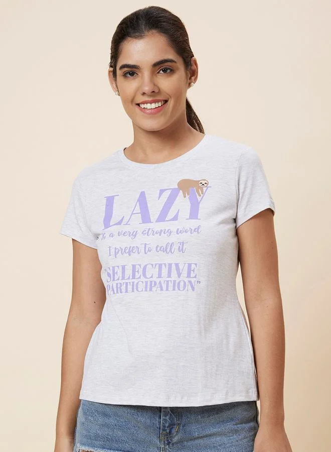 globus Globus Grey Regular Fit Printed Cotton T-Shirt