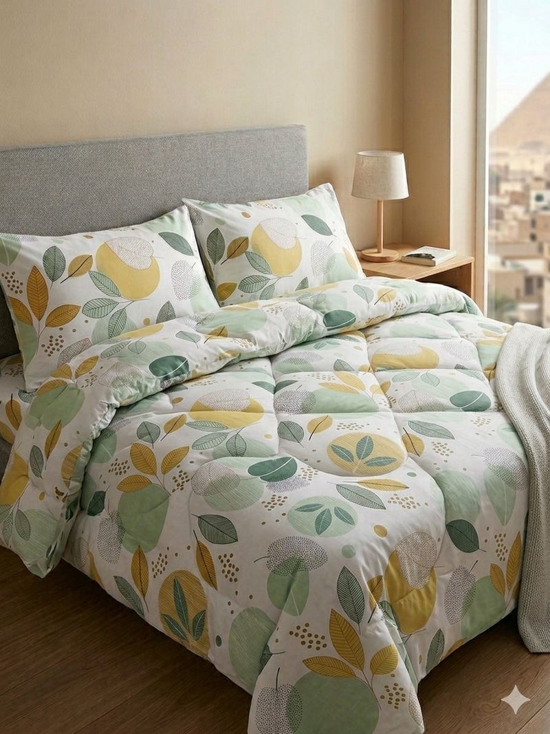 Yarlin-Cotton 100% Quilt Cover With Zipper 250*260  (Lemon Leaves) Design