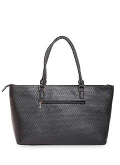 CAPRESE Caprese Fiona Self Design Black Faux Leather Large Tote Handbag  - Image 4