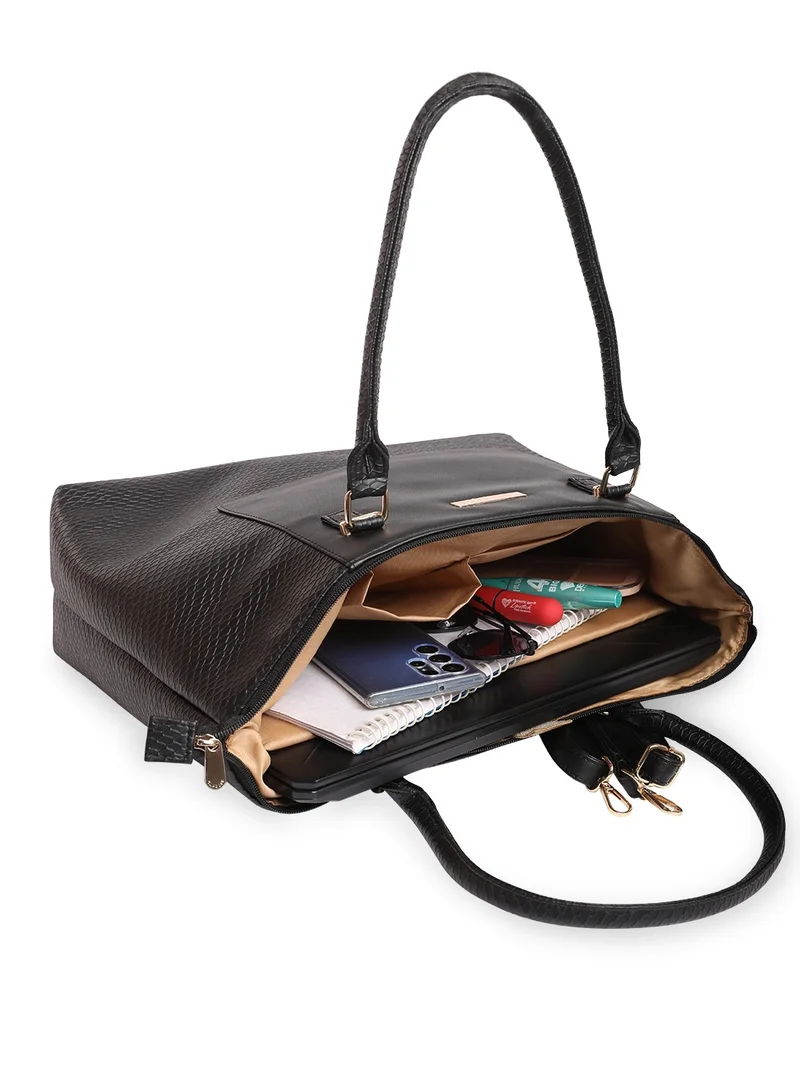 CAPRESE Caprese Fiona Self Design Black Faux Leather Large Tote Handbag