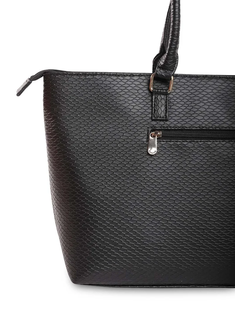 CAPRESE Caprese Fiona Self Design Black Faux Leather Large Tote Handbag