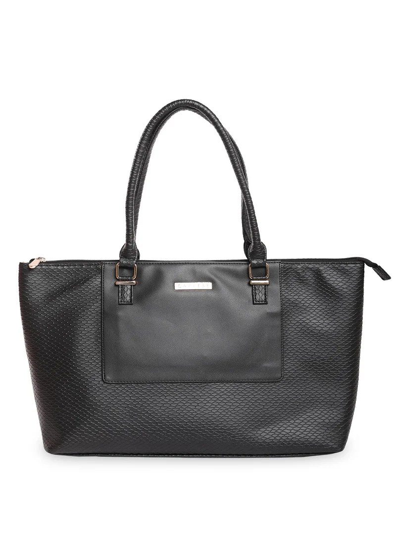 CAPRESE Caprese Fiona Self Design Black Faux Leather Large Tote Handbag