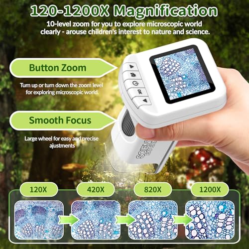 Tozuoup Microscope for Kids 1200X Kids Microscope Pocket Portable Microscopes with Photo and Video Function Mini Handheld Digital 2 Screen Rechargeable Student Edu Science Microscopes for Kids 67 812 - Image 3