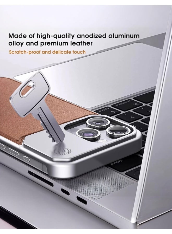 جين يوهونغ غطاء آيفون 16 برو – ألمنيوم طيران وجلد طبيعي – نحيف، خفيف، متوافق مع Magsafe. - Image 3