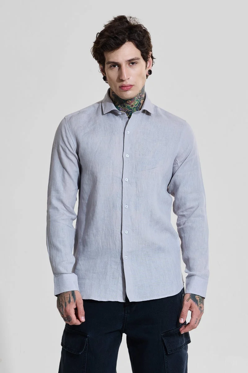 SNITCH Light Grey Slim Fit 100% Linen Shirt